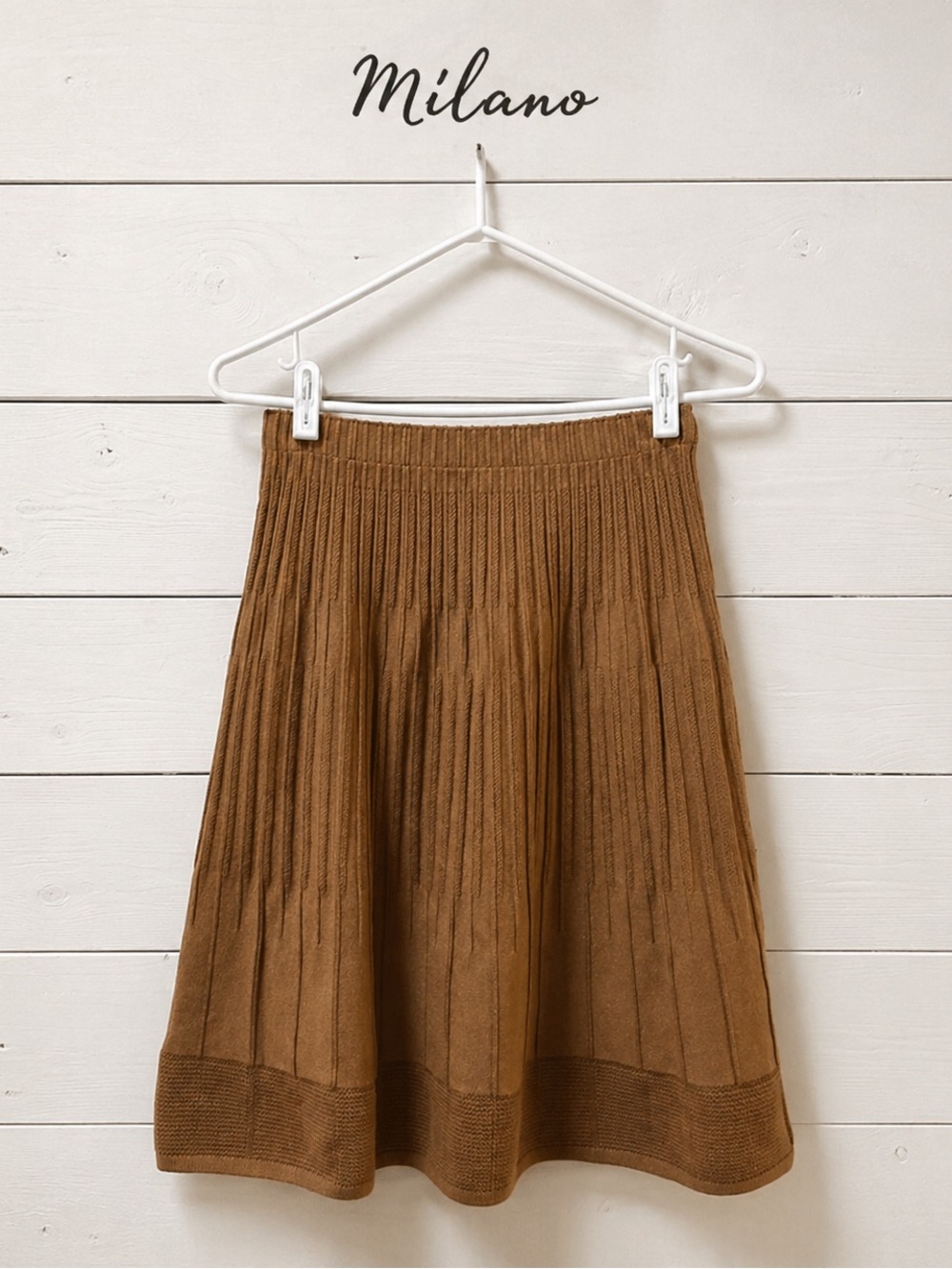 MILANO Brown Ribbed Knit Skater Skirt – Size S